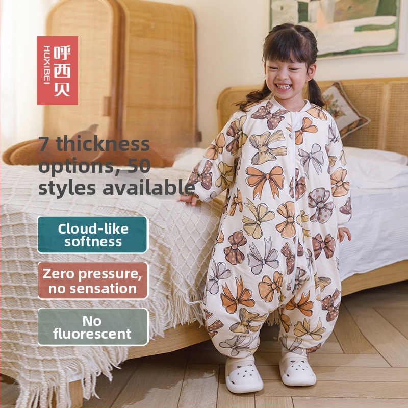 Детски спален чувал с дизайн за разделени крака и защита срещу ритане, за зимата, памучен външен слой и подплата