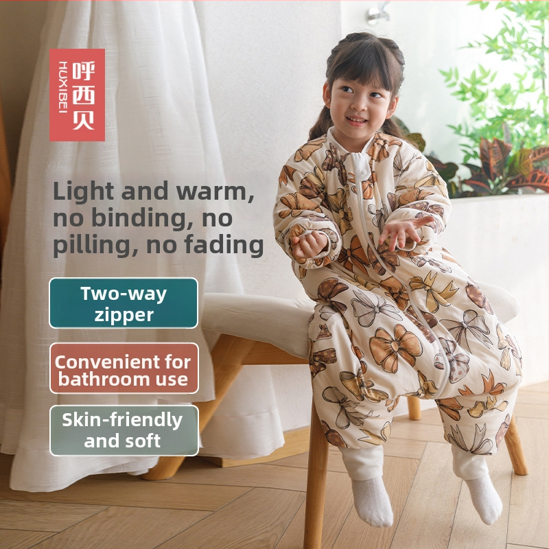 Детски спален чувал с дизайн за разделени крака и защита срещу ритане, за зимата, памучен външен слой и подплата