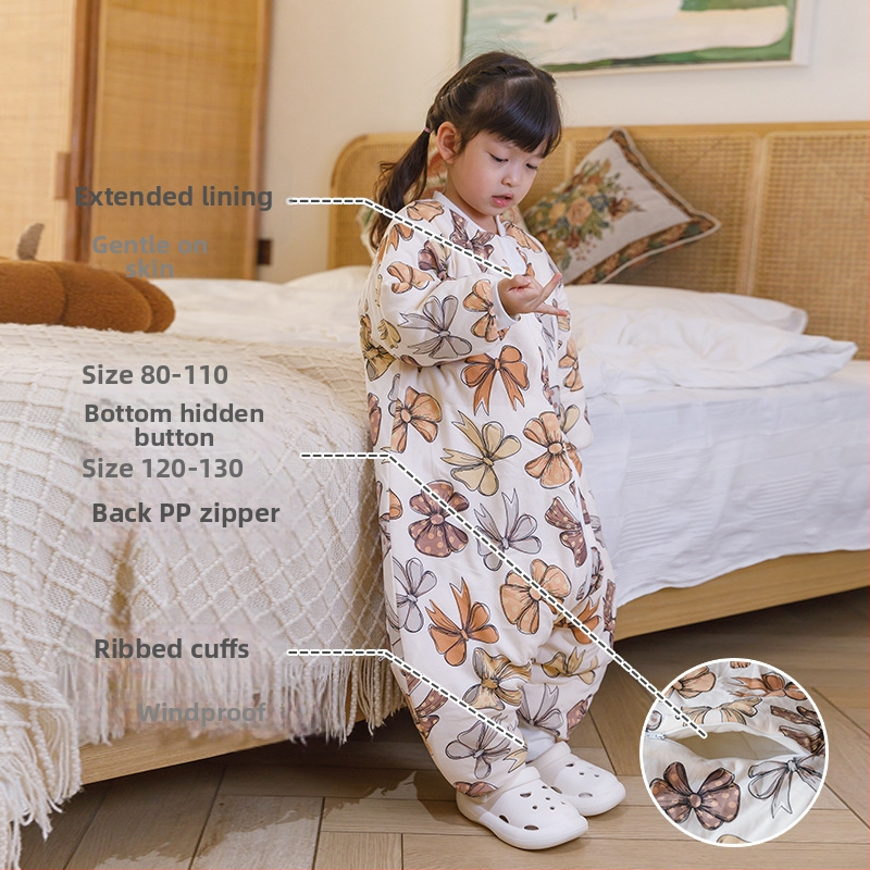 Детски спален чувал с дизайн за разделени крака и защита срещу ритане, за зимата, памучен външен слой и подплата