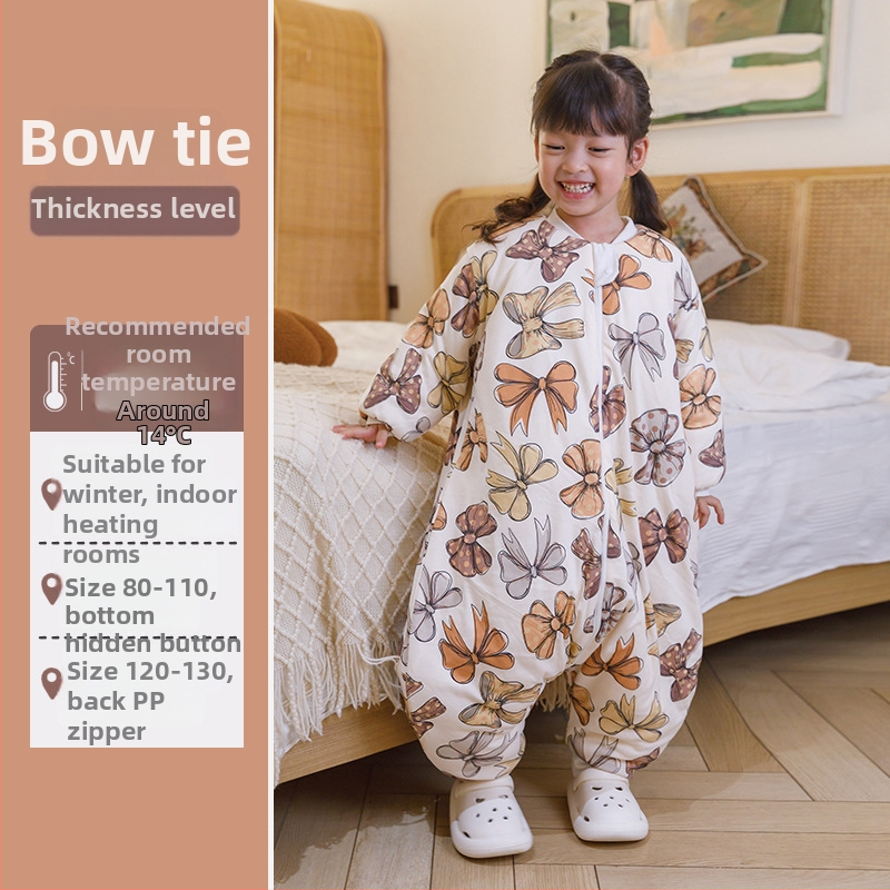 Детски спален чувал с дизайн за разделени крака и защита срещу ритане, за зимата, памучен външен слой и подплата