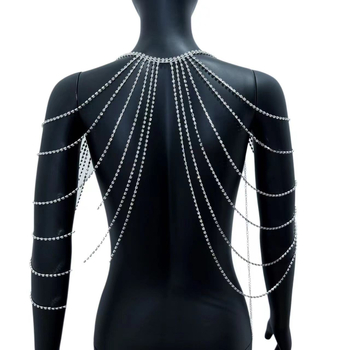 Верига за тяло женска многослойна кристална с ресни (материал: кристали; обработка: електроплатиране; стил: женски)