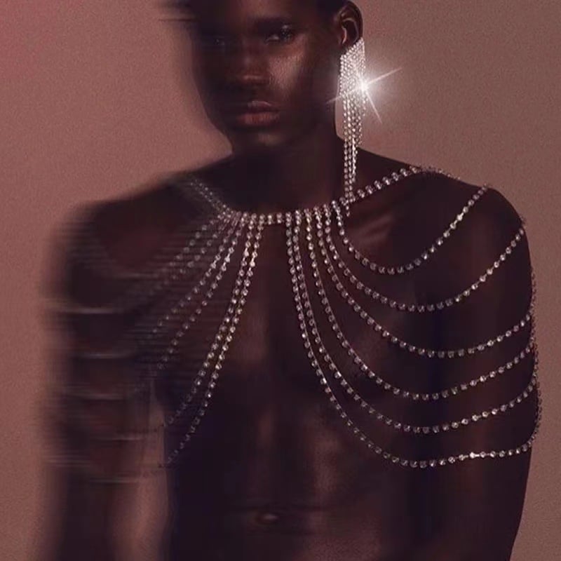 Верига за тяло женска многослойна кристална с ресни (материал: кристали; обработка: електроплатиране; стил: женски)