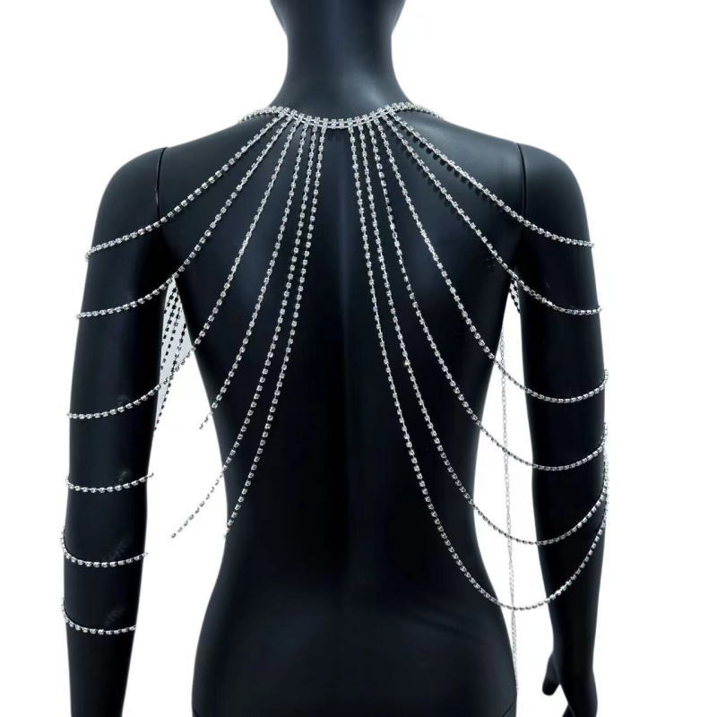 Верига за тяло женска многослойна кристална с ресни (материал: кристали; обработка: електроплатиране; стил: женски)