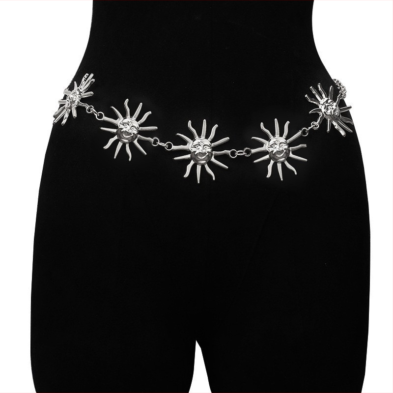 Женски метален поясен синджир със слънчоглед, регулируем, подходящ за всички сезони