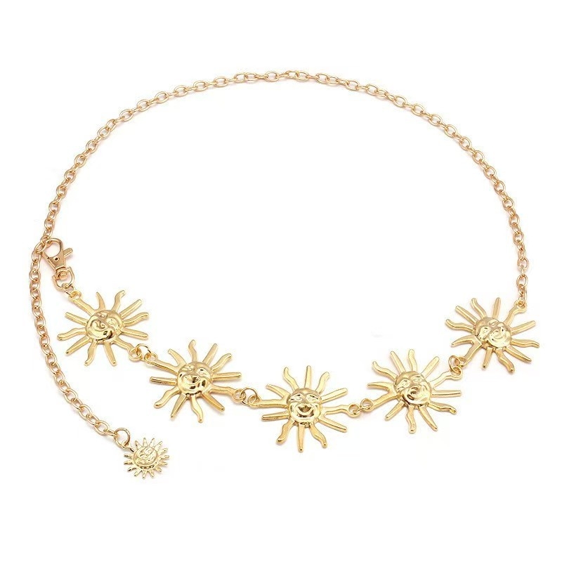 Женски метален поясен синджир със слънчоглед, регулируем, подходящ за всички сезони