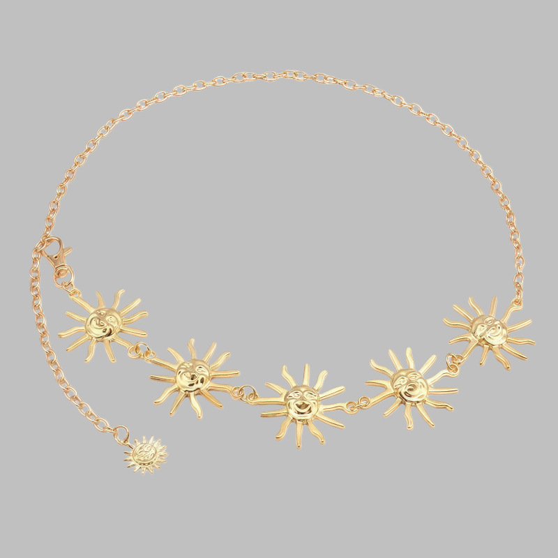 Женски метален поясен синджир със слънчоглед, регулируем, подходящ за всички сезони