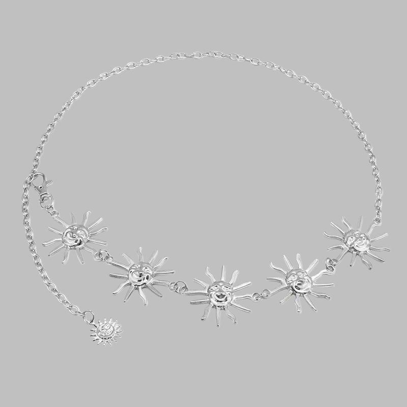 Женски метален поясен синджир със слънчоглед, регулируем, подходящ за всички сезони