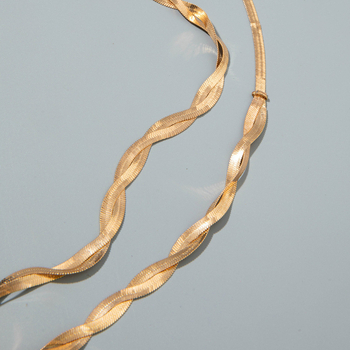 Талийна верига от метал със пайети и дизайн змийски кости, хип-хоп стил, дължина 60–80 cm, ширина 0.1 cm, двойни пръстени