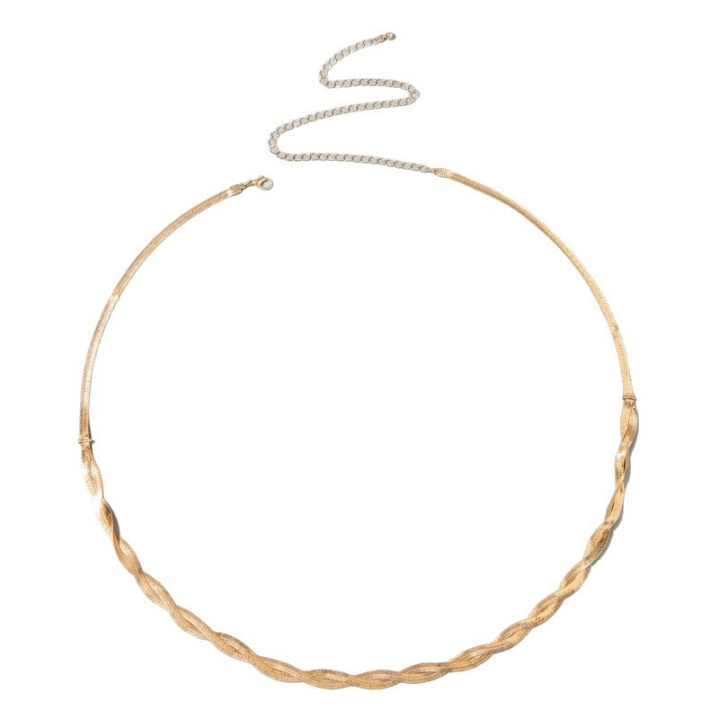 Талийна верига от метал със пайети и дизайн змийски кости, хип-хоп стил, дължина 60–80 cm, ширина 0.1 cm, двойни пръстени