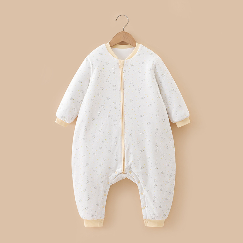 Спален чувал за бебета с разделени крака, памучна материя с памучна подплата, пълнеж полиестер-памук, цип нейлон, подходящ за зимно–пролетно–есенно време.
