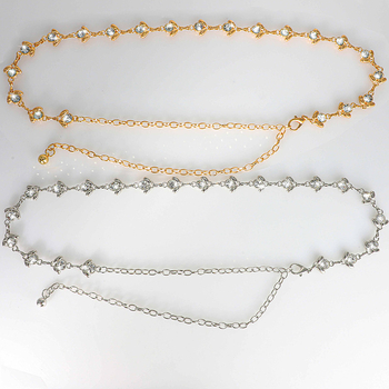 Колан за талия с кристали и перли, метална изработка, стил: универсален, дължина 120 см