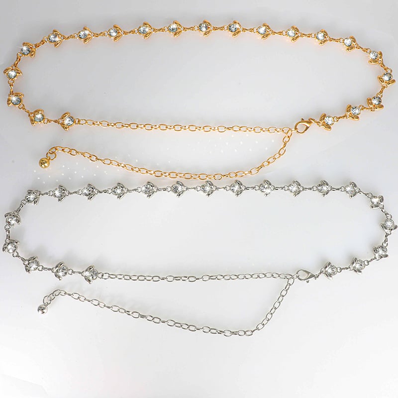 Колан за талия с кристали и перли, метална изработка, стил: универсален, дължина 120 см