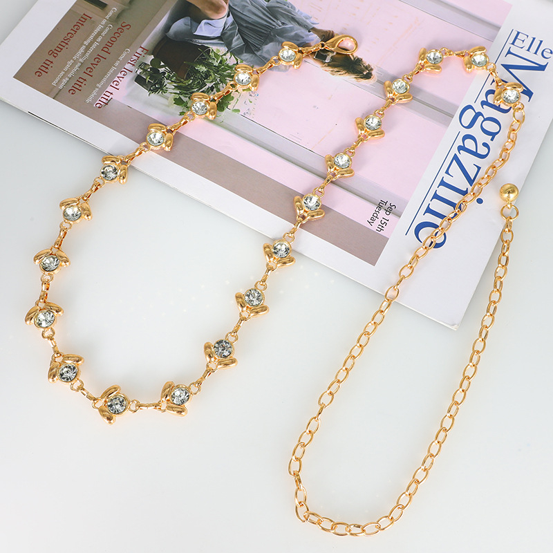 Колан за талия с кристали и перли, метална изработка, стил: универсален, дължина 120 см