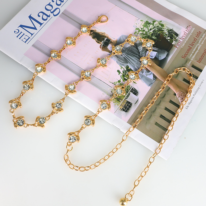 Колан за талия с кристали и перли, метална изработка, стил: универсален, дължина 120 см