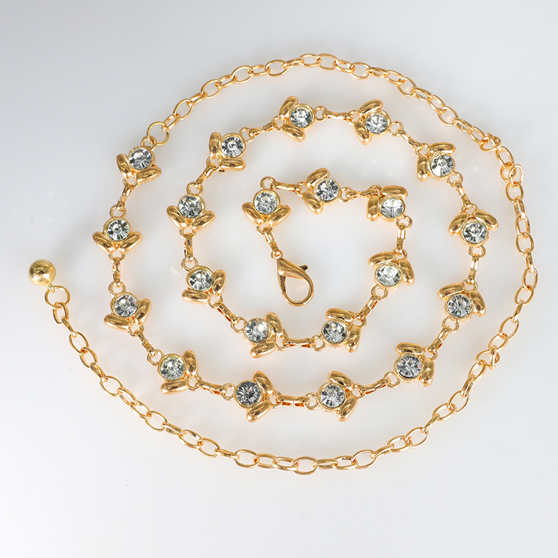 Колан за талия с кристали и перли, метална изработка, стил: универсален, дължина 120 см