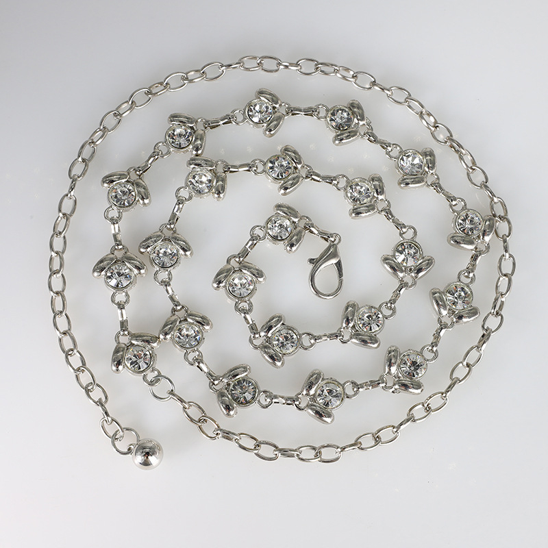 Колан за талия с кристали и перли, метална изработка, стил: универсален, дължина 120 см