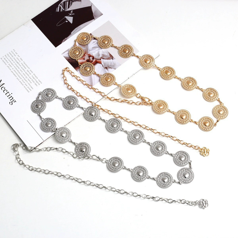 Метален колан за талия за жени, стил Versatile, дължина 115 cm, ширина 2.7 cm, размер 120 cm.