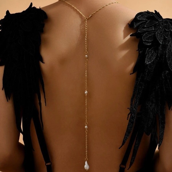 Дълго колие с перли и верига, метална сплав, стил личен, електроплатина, индивидуално опаковано