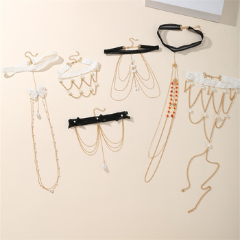 DZ0485 Naizhu Перлен бедрен синджир с геометрични ресни, тяло-синджир с кристали и метален крак пръстен (Бранд: Naizhu • Сезон: Лято 2024 • Мозаичен материал: Няма)