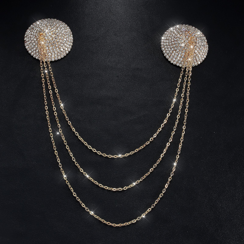 Верига за тяло с патч за зърна и кристални камъни, геометрична форма, електроплатиране