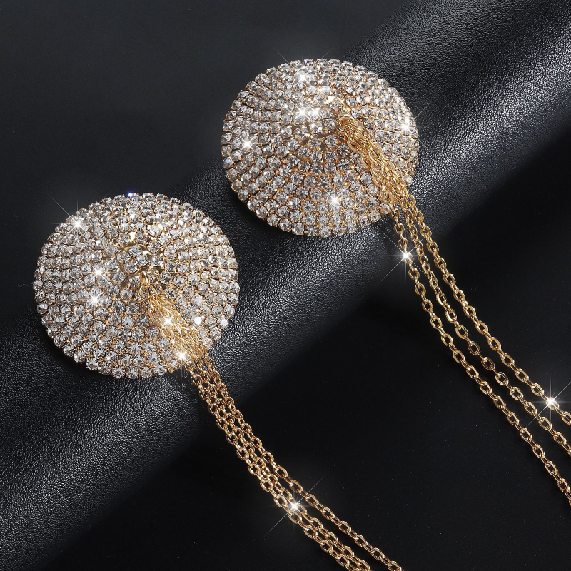 Верига за тяло с патч за зърна и кристални камъни, геометрична форма, електроплатиране