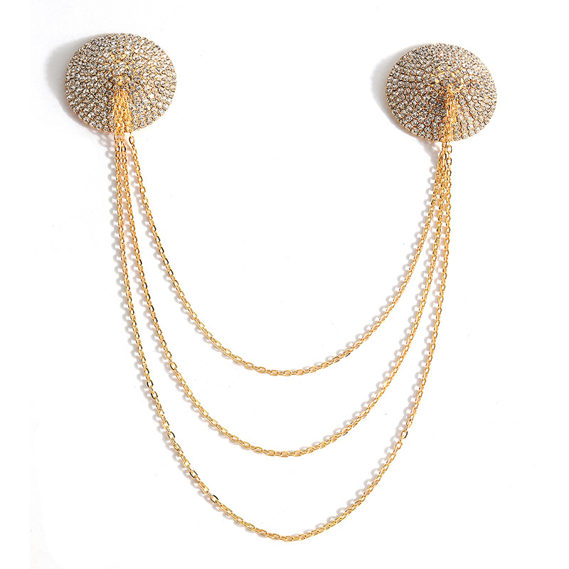 Верига за тяло с патч за зърна и кристални камъни, геометрична форма, електроплатиране