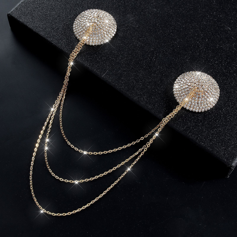 Верига за тяло с патч за зърна и кристални камъни, геометрична форма, електроплатиране