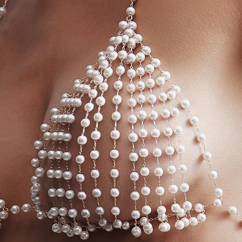 Ръчно изработен синджир за бюст с перли – синджир за тяло от сплав, женски стил, пролет 2025