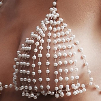 Ръчно изработен синджир за бюст с перли – синджир за тяло от сплав, женски стил, пролет 2025