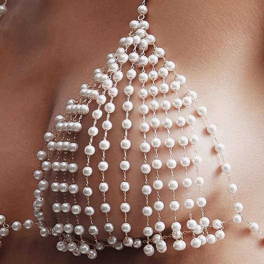 Ръчно изработен синджир за бюст с перли – синджир за тяло от сплав, женски стил, пролет 2025