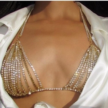 Телесна верижка за жени с кристали, електроплакиране, златно покрити камъни, код C801