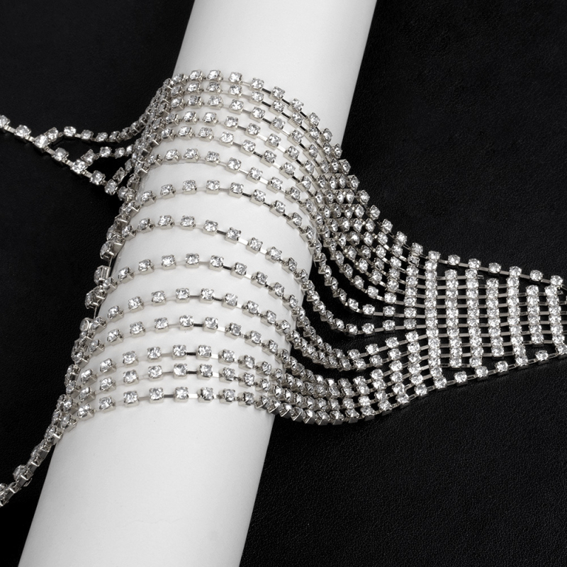 Метална верига за талия с кристали за жени – телесна/бански верига, дължина 135 см, ширина 4 мм, кръг на колана: единичен