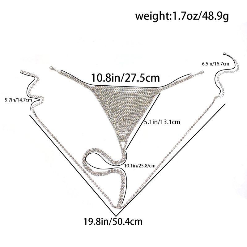 Танга бикини с телесен синджир и ресни от кристали за плажен купон – летен сезон 2025