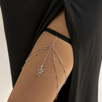 Еластична двойна мъниста верига за тяло с метална змийска висулка и пискюл, бедрена верига — пускане през зимата 2025