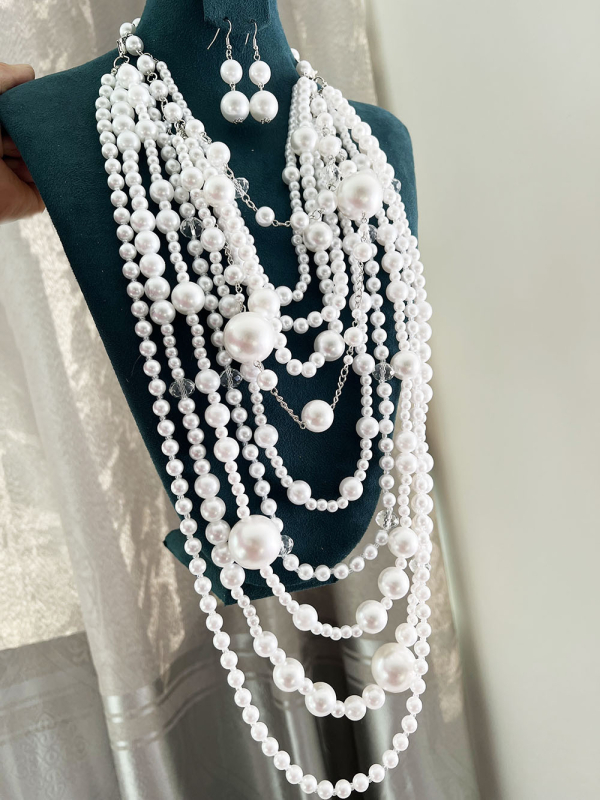 Многоетажна перлена огърлица с body chain, ръчна изработка, U-образна геометрична Pearl Chain, дамска модна огърлица