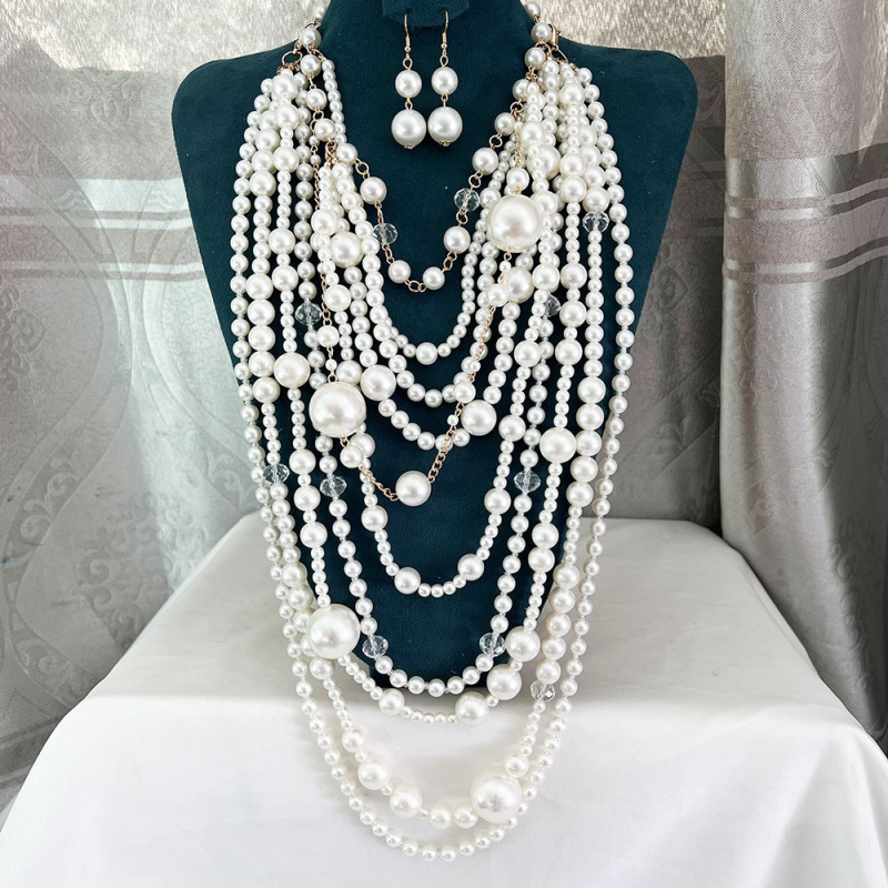 Многоетажна перлена огърлица с body chain, ръчна изработка, U-образна геометрична Pearl Chain, дамска модна огърлица