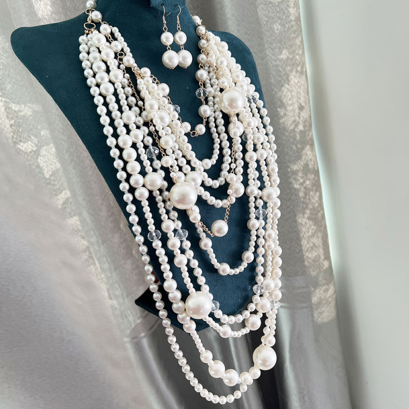 Многоетажна перлена огърлица с body chain, ръчна изработка, U-образна геометрична Pearl Chain, дамска модна огърлица