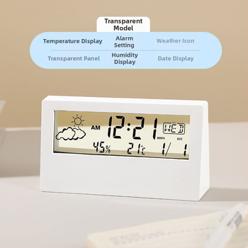 Десктоп часовник с LCD дисплей, термометър, измерване на влажност, месечна индикация, батерийно захранване, модерен минималистичен стил