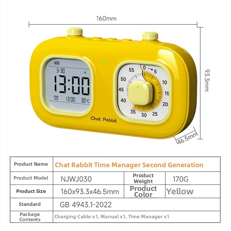 Таймер за управление на времето с двоен екран – визуално обратно отброяване за ученици и деца; LCD дисплей с индикатор и цифри; захранване с батерия; ABS корпус