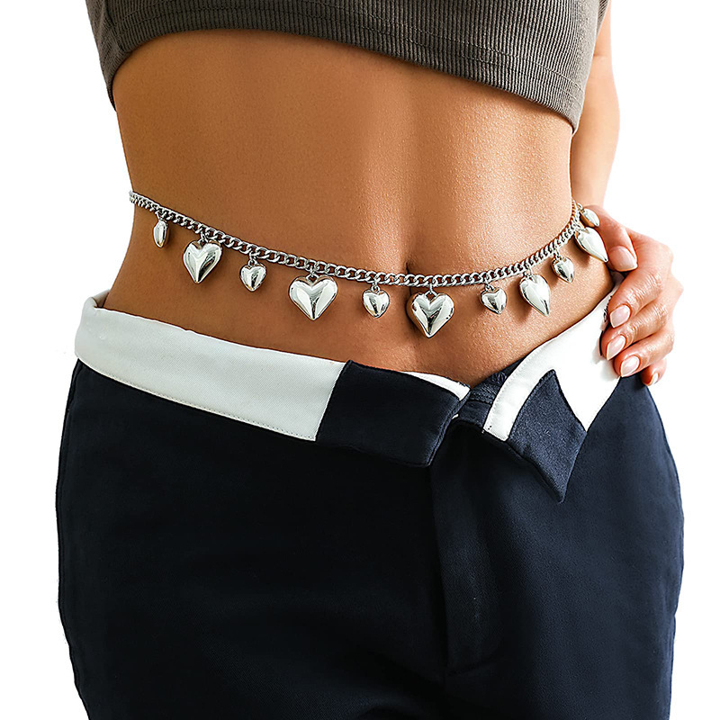 Колан за талия - метална бохемска верига за тяло с любовно сърце, унисекс, моден OL стил, верига с едно кръгло звено, дължина под 60 см