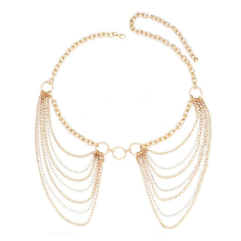 Синджир за талия с метални многослойни пискюли и кристали, за жени, дължина 105 см, стил универсален