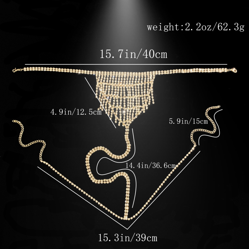 Верига за тяло с кристални акценти, пискюл колан за талията и бохемски секси G-string бельо – лято 2024