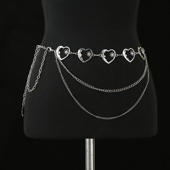 Талийна верижка с висулка сърце‑луна‑звезда и слънчоглед, метална, дължина 110 см, ширина 3 см, за жени, ретро стил