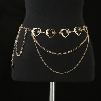 Талийна верижка с висулка сърце‑луна‑звезда и слънчоглед, метална, дължина 110 см, ширина 3 см, за жени, ретро стил