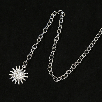 Талийна верижка с висулка сърце‑луна‑звезда и слънчоглед, метална, дължина 110 см, ширина 3 см, за жени, ретро стил