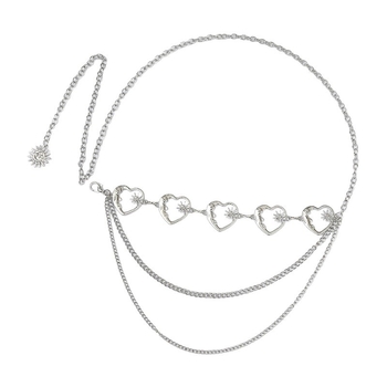 Талийна верижка с висулка сърце‑луна‑звезда и слънчоглед, метална, дължина 110 см, ширина 3 см, за жени, ретро стил