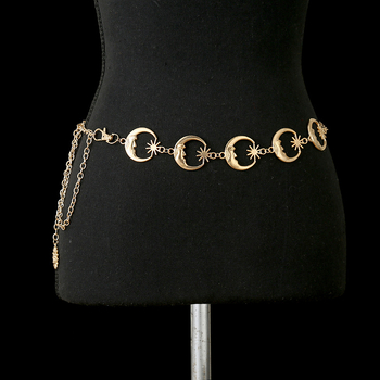 Поясна верига със слънце и луна, метална, дължина 110 см, елегантен стил