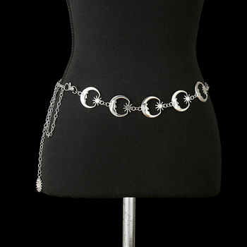 Поясна верига със слънце и луна, метална, дължина 110 см, елегантен стил