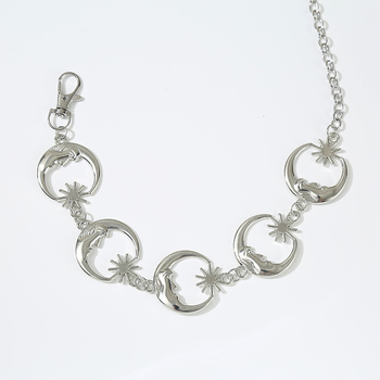 Поясна верига със слънце и луна, метална, дължина 110 см, елегантен стил