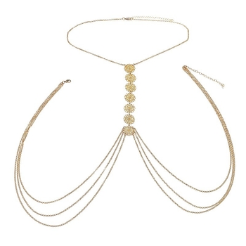 Колие за тяло с резбован мотив на цвете, капковиден дизайн, електроплатена сплав, дамски народен стил